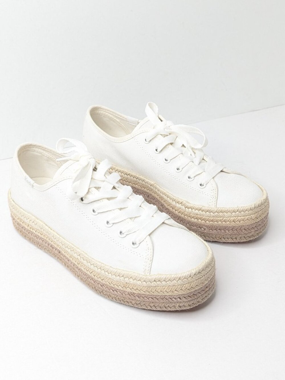 Keds Triple Up Jute Platform Sneakers White Canvas Womens 7.5